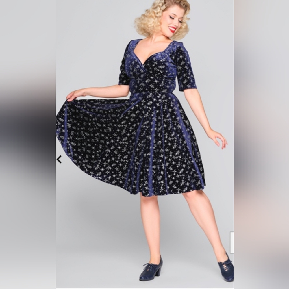 Brand new with tags navy blue trixie doll sparkle velvet dress size 16uk
